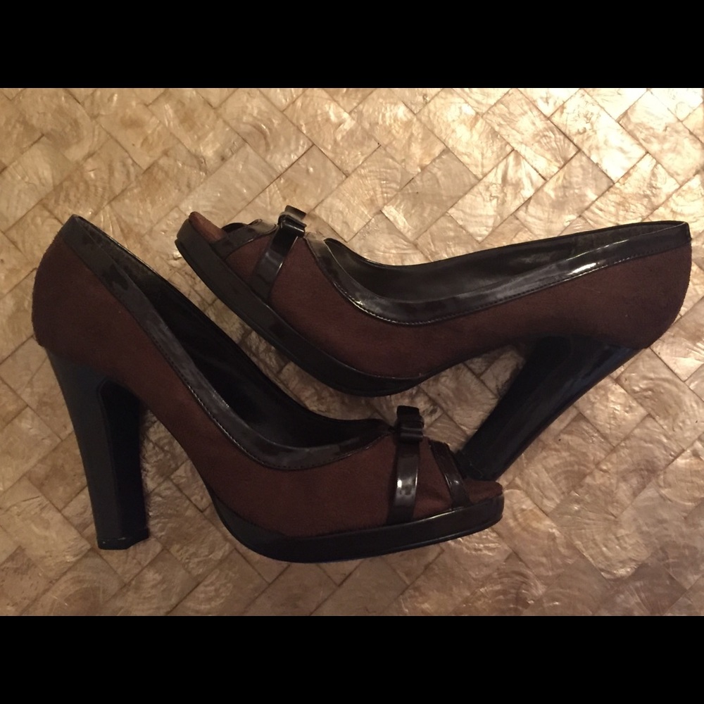 Brown suede pumps